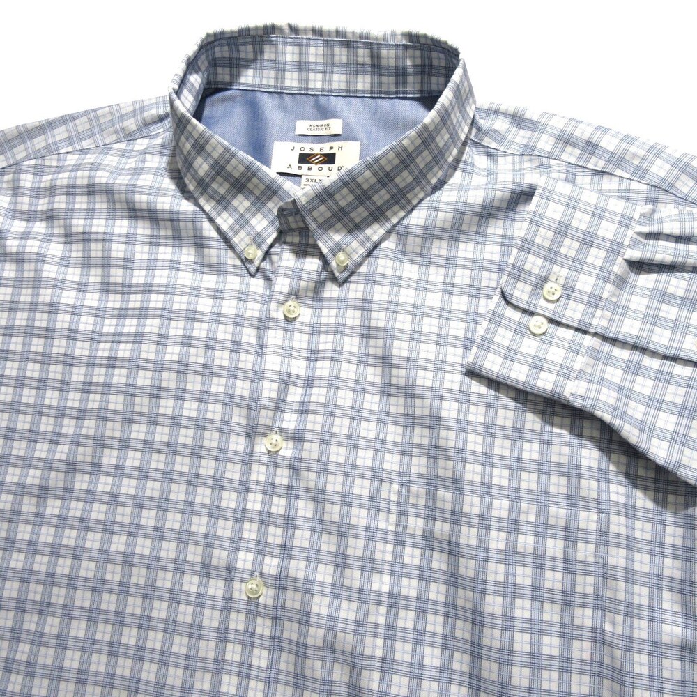 Joseph Abboud Mens Button Down Shirt 3XLt Classic Fit Light Blue Plaid
